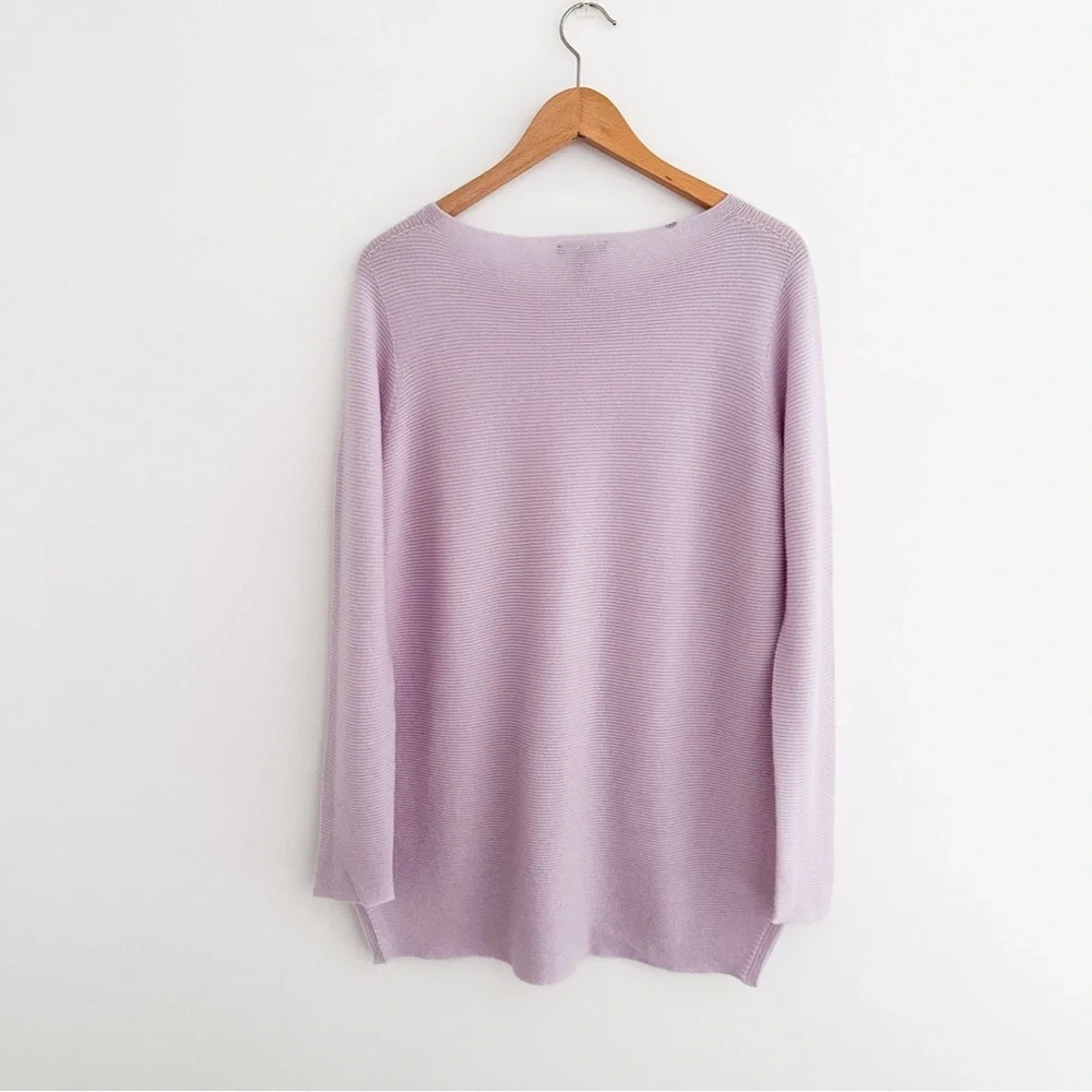 Eileen Fisher Silk Cashmere Sweater Italian Knit Lavender Oversized Boatneck XXS